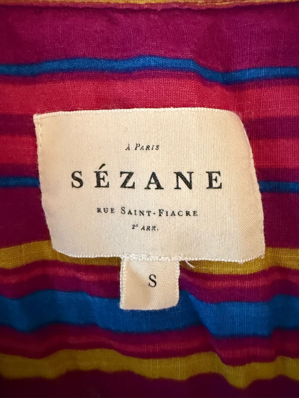 Sezane Multicolor Striped Button-Down Shirt — Magenta, Blue, Yellow - Picture 6 of 9